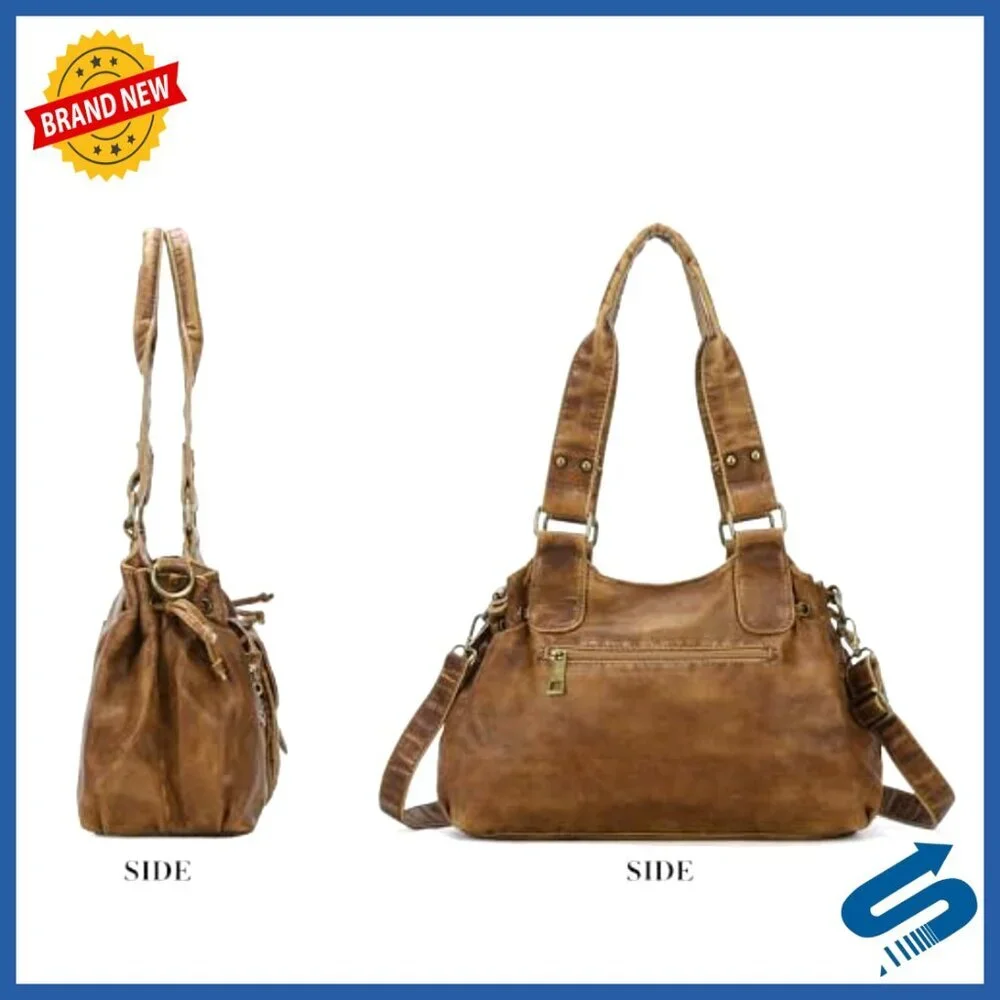 Small Hobo Bag Retro Washed Leather Shoulder Handbag Removable Strap